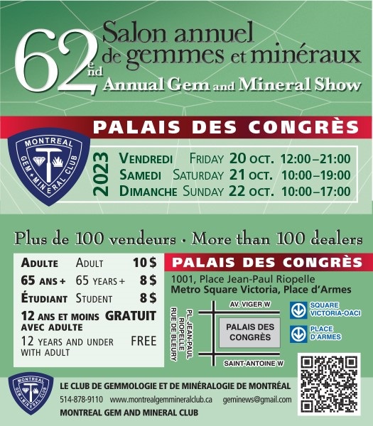 Salon Annuel de Gemmes et Minéraux de Montréal 2023